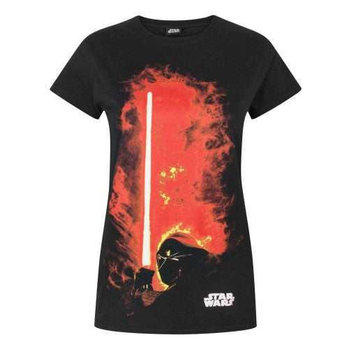 Front - Star Wars Womens/Ladies Darth Vader Lightsaber T-Shirt