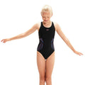 Front - Speedo Girls Plastisol Placement Muscleback One Piece Swimsuit