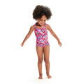 Front - Speedo Baby Girls Learn To Swim Printed Thin Strap Frill One Piece Swimsuit