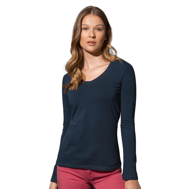 Marina Blue - Back - Stedman Womens-Ladies Claire Long Sleeved Tee