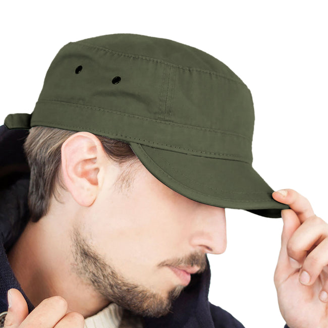 Olive - Side - Atlantis Chino Cotton Urban Military Cap (Pack of 2)