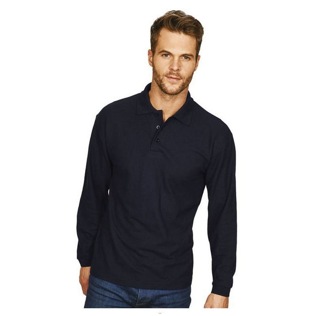 Navy - Front - Casual Classic Mens Long Sleeve Polo