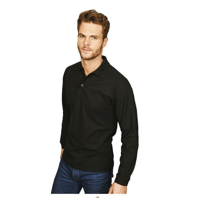 Black - Front - Casual Classic Mens Long Sleeve Polo
