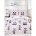 Pink-Grey - Front - Rapport Reversible Baby Penguin Duvet Cover Set