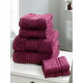Plum - Front - Windsor Striped Towel Bale Set (Pack of 6)