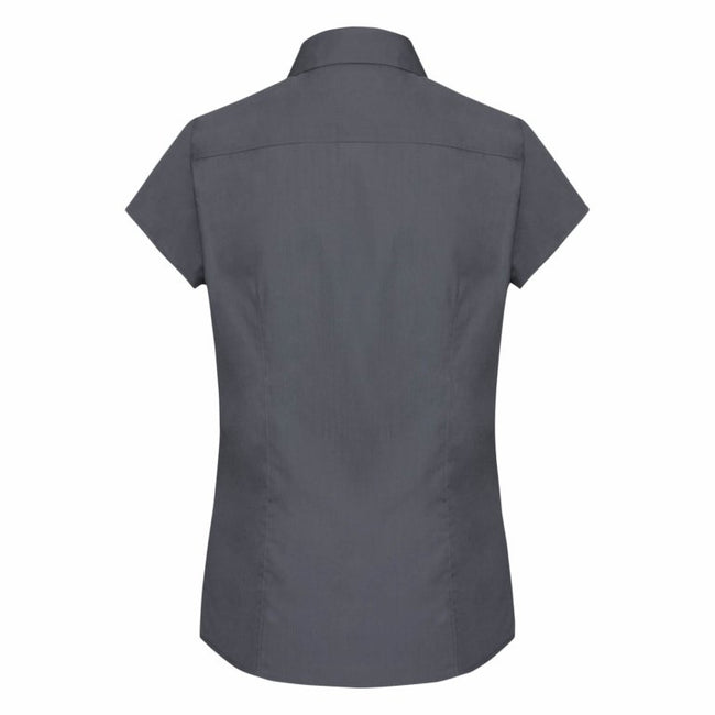 Convoy Grey - Back - Russell Collection Ladies Cap Sleeve Polycotton Easy Care Fitted Poplin Shirt