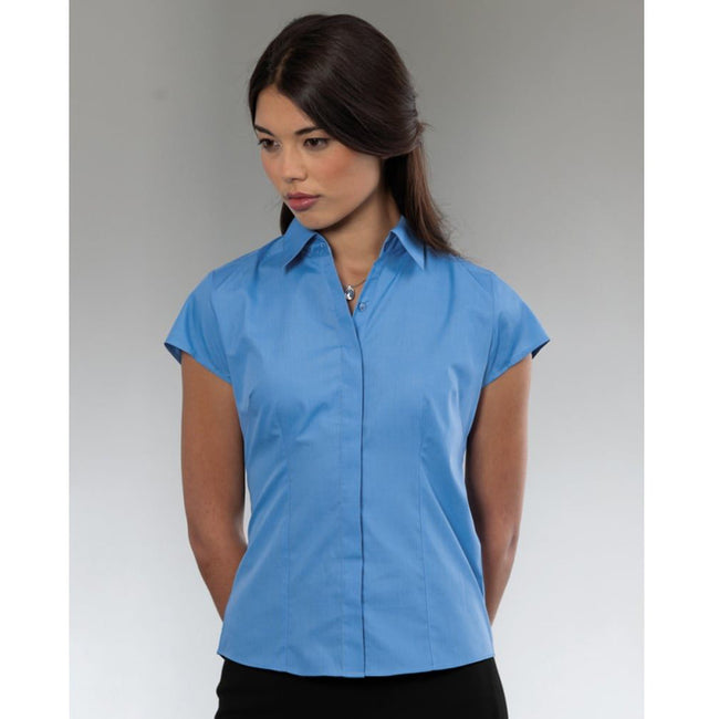 Corporate Blue - Back - Russell Collection Ladies Cap Sleeve Polycotton Easy Care Fitted Poplin Shirt