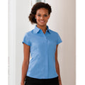 Corporate Blue - Side - Russell Collection Ladies Cap Sleeve Polycotton Easy Care Fitted Poplin Shirt