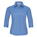 Corporate Blue - Front - Russell Collection Ladies 3-4 Sleeve Poly-Cotton Easy Care Fitted Poplin Shirt