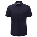 French Navy - Front - Russell Collection Ladies-Womens Short Sleeve Poly-Cotton Easy Care Poplin Shirt