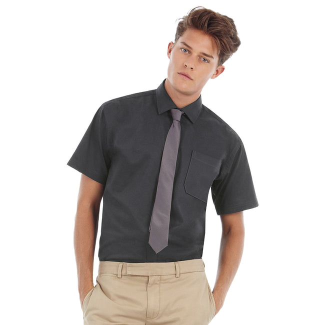 Dark Grey - Back - B&C Mens Sharp Twill Short Sleeve Shirt - Mens Shirts