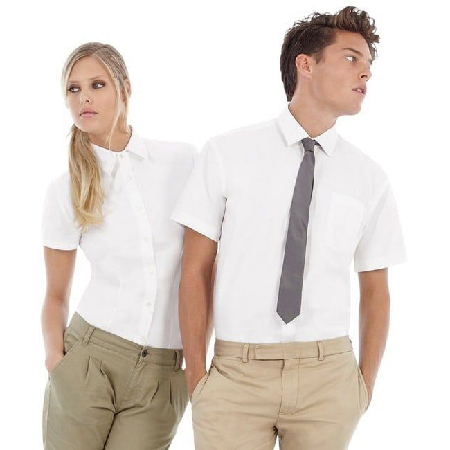 White - Back - B&C Mens Sharp Twill Short Sleeve Shirt - Mens Shirts