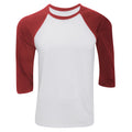 White-Red - Front - Canvas Mens 3-4 Sleeve Baseball T-Shirt