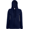 Deep Navy - Side - Fruit Of The Loom Ladies Fitted Lightweight Hooded Sweatshirts Jacket - Zoodie (240 GSM)