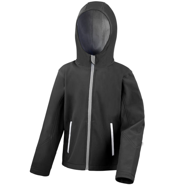 Black-Grey - Front - Result Core Kids Unisex Junior Hooded Softshell Jacket