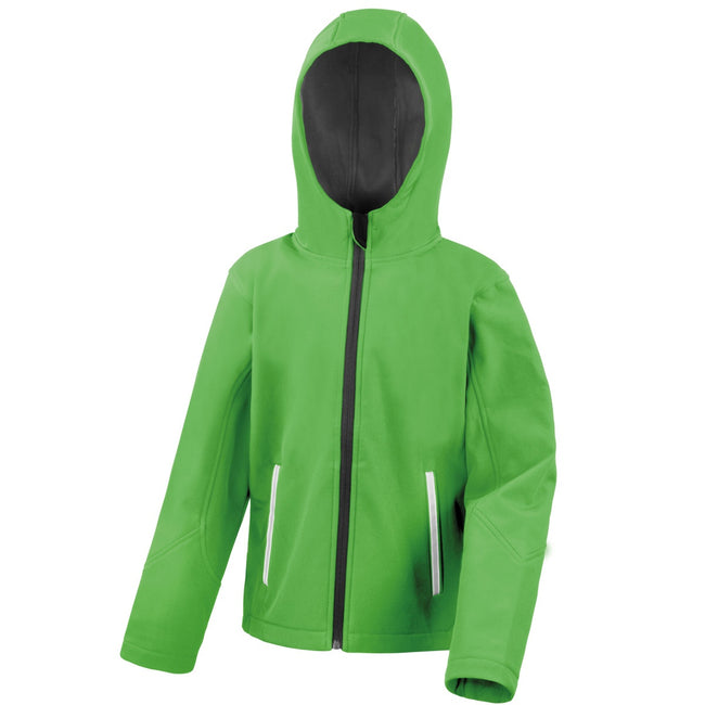 Vivid Green-Black - Front - Result Core Kids Unisex Junior Hooded Softshell Jacket
