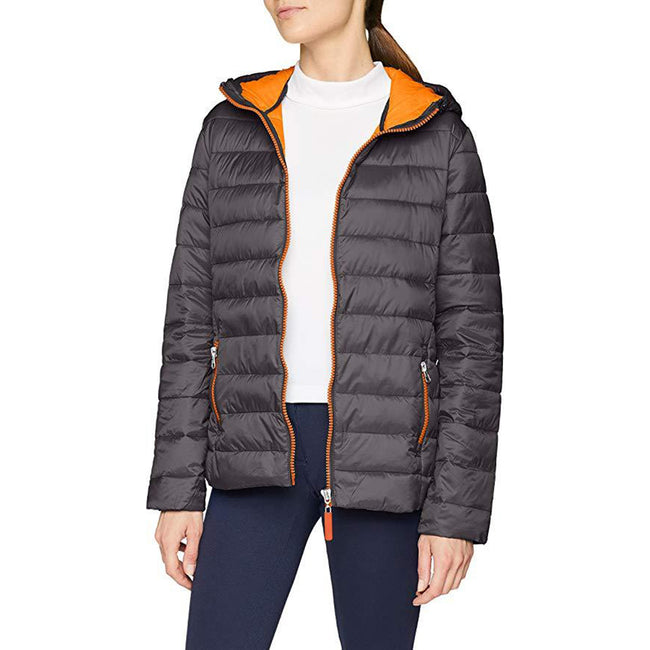 Grey-Orange - Close up - Result Urban Womens-Ladies Snowbird Hooded Jacket