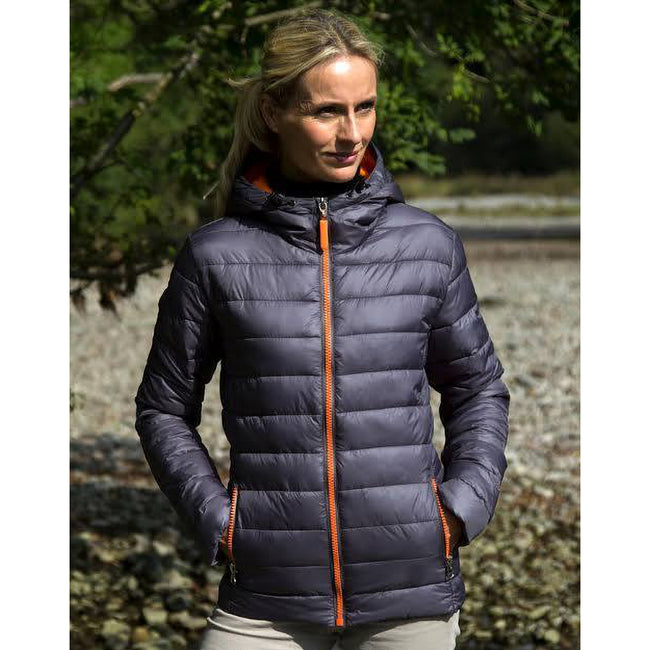 Grey-Orange - Back - Result Urban Womens-Ladies Snowbird Hooded Jacket