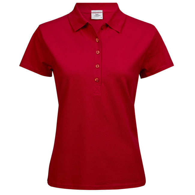 Red - Front - Tee Jays Womens-Ladies Luxury Stretch Short Sleeve Polo Shirt