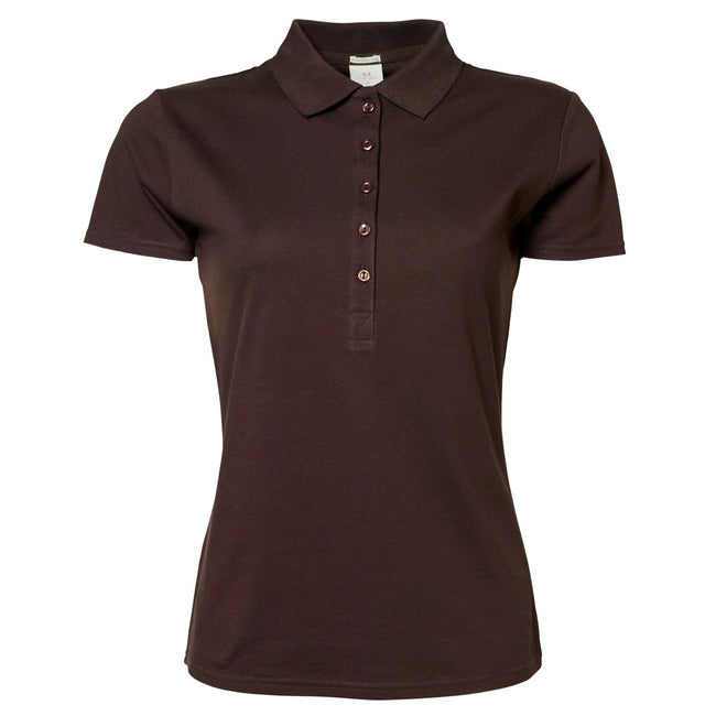 Chocolate - Front - Tee Jays Womens-Ladies Luxury Stretch Short Sleeve Polo Shirt