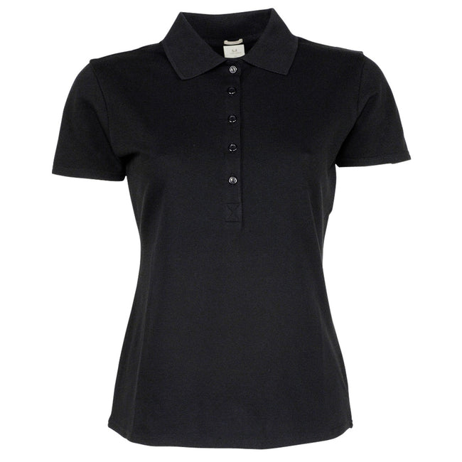 Black - Front - Tee Jays Womens-Ladies Luxury Stretch Short Sleeve Polo Shirt