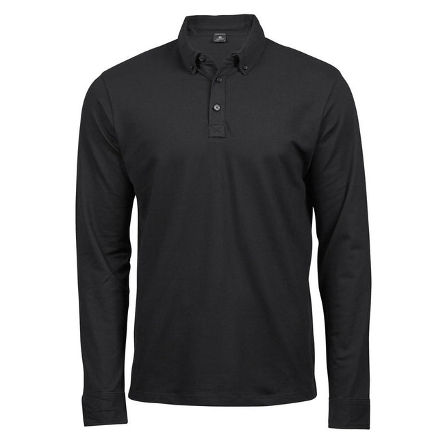 Black - Front - Tee Jays Mens Long Sleeve Fashion Stretch Polo