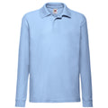 Sky Blue - Front - Fruit Of The Loom Childrens Long Sleeve 65-35 Pique Polo - Childrens Polo Shirts (Pack of 2)