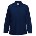 Deep Navy - Front - Fruit Of The Loom Childrens Long Sleeve 65-35 Pique Polo - Childrens Polo Shirts (Pack of 2)