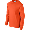 Orange - Side - Gildan Mens Plain Crew Neck Ultra Cotton Long Sleeve T-Shirt