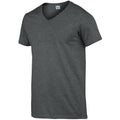 Dark Heather - Side - Gildan Mens Soft Style V-Neck Short Sleeve T-Shirt