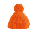 Orange - Front - Beechfield Unisex Adult Pom Pom Ribbed Knitted Beanie