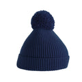 Oxford Navy - Front - Beechfield Unisex Adult Pom Pom Ribbed Knitted Beanie