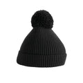 Black - Front - Beechfield Unisex Adult Pom Pom Ribbed Knitted Beanie