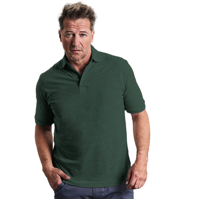 Bottle Green - Back - Russell Mens 100% Cotton Short Sleeve Polo Shirt