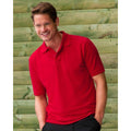 Bright Red - Back - Russell Mens Ripple Collar & Cuff Short Sleeve Polo Shirt