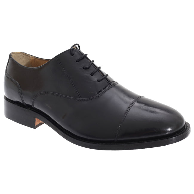 Black - Front - Kensington Classics Mens Premium Argentinian All Leather Capped Oxford Shoes