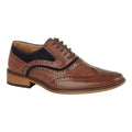 Dark Tan-Navy - Front - Goor Childrens-Boys Leather 5 Eye Wing Capped Brogue Oxford Shoe