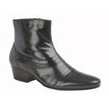 Black - Front - Kensington Mens Pleated Cuban Heel Leather Ankle Boots