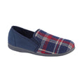 Navy - Front - Sleepers Mens Jim Checked Velour Slippers