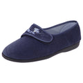 Navy Blue - Back - Sleepers Womens-Ladies Jolene Touch Fastening Embroidered Slippers