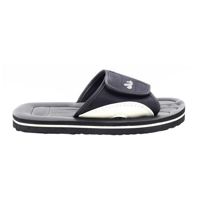 Black-Grey - Front - PDQ Mens Surfer Touch Fastening Beach Mule Pool Shoes