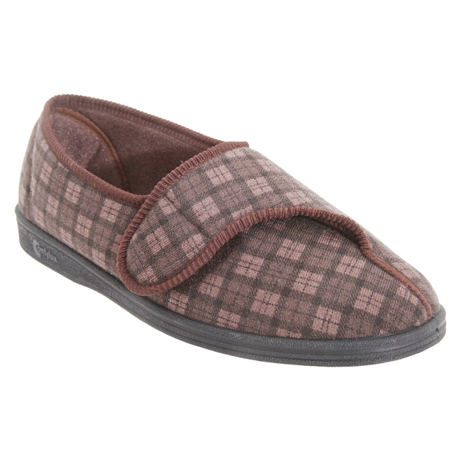 Dark Brown - Front - Comfylux Mens Paul Check Slippers