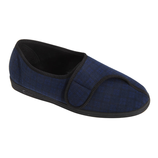 Navy Blue - Front - Comfylux Mens Paul Check Slippers