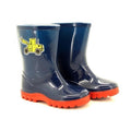 Navy Blue-Red - Side - StormWells Boys Puddle Digger Wellingtons