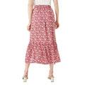 Red - Back - Maine Womens-Ladies Floral Tiered Midi Skirt