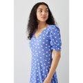 Blue - Side - Dorothy Perkins Womens-Ladies Spotted V Neck Short-Sleeved Midi Dress
