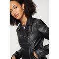 Black - Side - Dorothy Perkins Womens-Ladies Faux Leather Tall Biker Jacket
