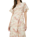 Pink - Side - Dorothy Perkins Womens-Ladies Ruffled Chiffon Wrap Midi Dress