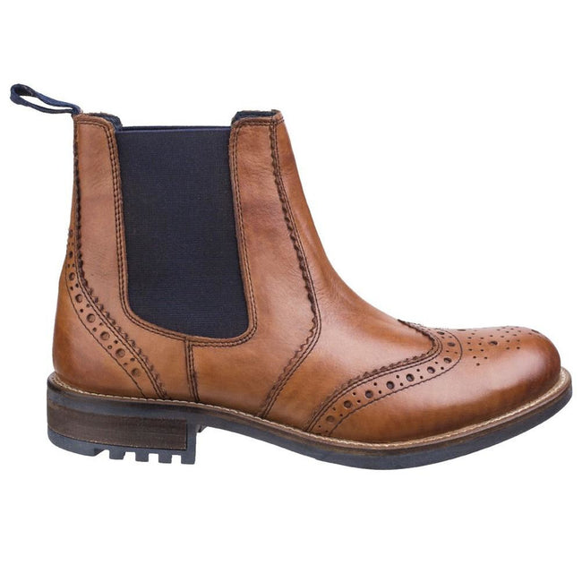 Tan - Back - Cotswold Mens Cirencester Leather Chelsea Brogue Shoes