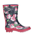 Black-Flower - Back - Cotswold Womens-Ladies Paxford Elasticated Mid Calf Wellington Boot